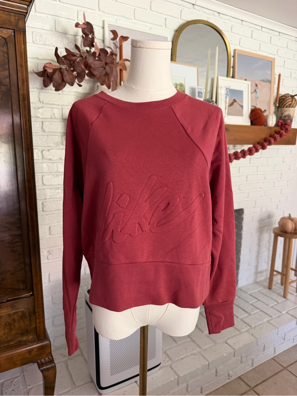 Nike Women's Maroon Embossed Logo Crewneck Sweatshirt | Athleisure